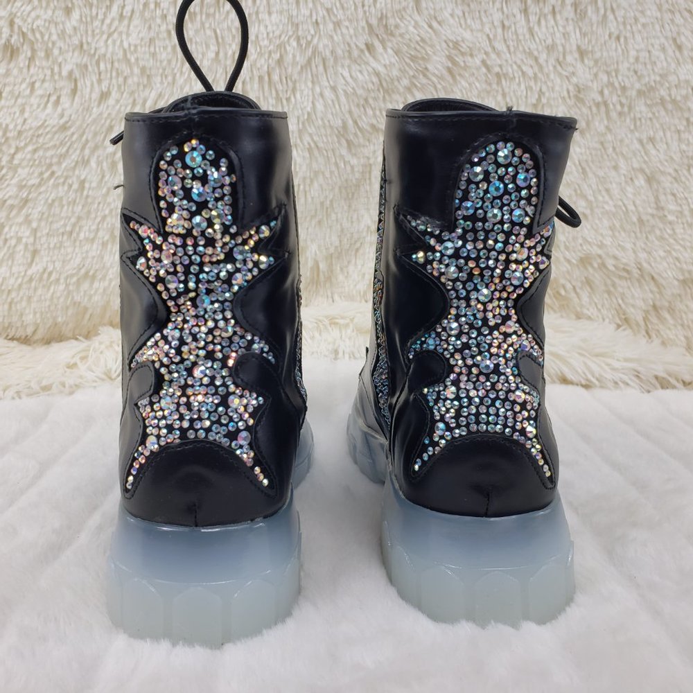 Rhinestone Combat Boots Punk Goth Glam Shoes_7
